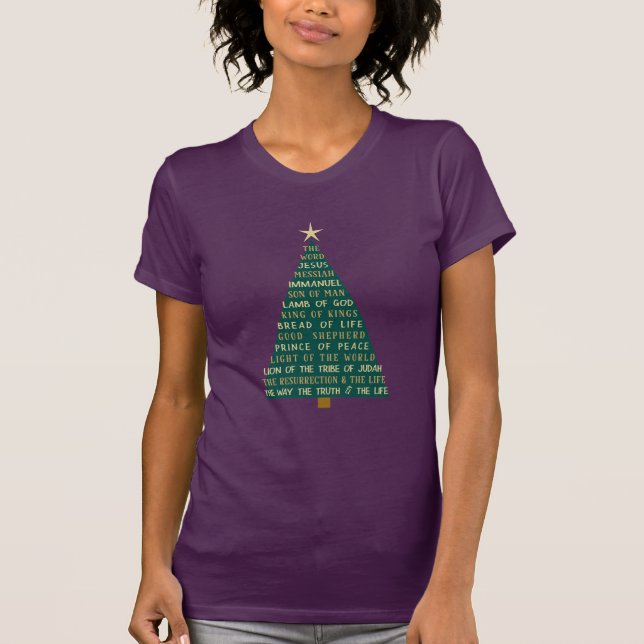 Names of Jesus Christmas Tree T Shirt (Framsida)