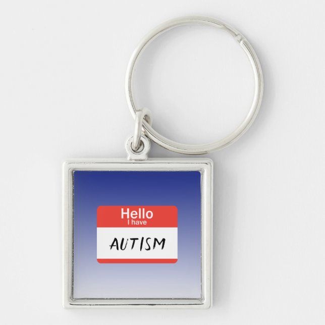 Nametag Autism Fyrkantig Silverfärgad Nyckelring (Framsidan)