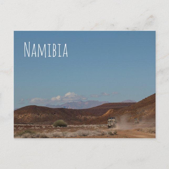 Namibia Afrika 4x4-bilar som kör liggande natur Vykort (Framsida)
