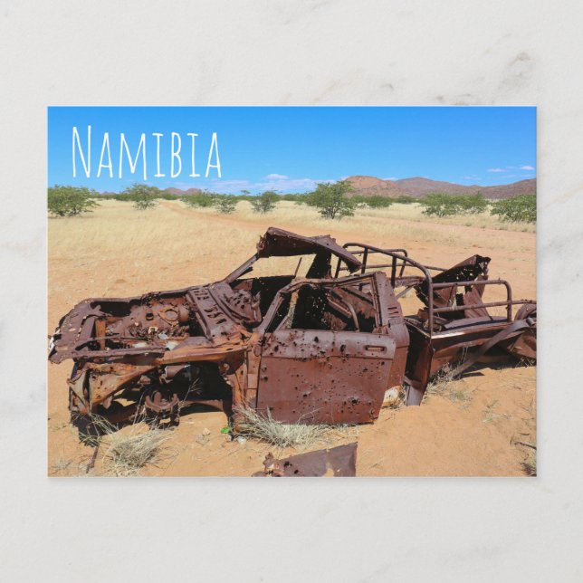 Namibia Afrika Car Wreck Bullet Hål liggande Vykort (Framsida)