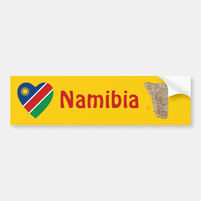 Namibia Flagga Heart + Karta Bumper Sticker Bildekal (Framsidan)
