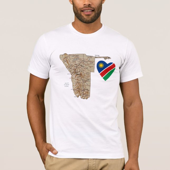 Namibia Flagga Heart och Karta T-Shirt (Framsida)