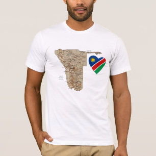 Namibia flaggahjärta och kartaT-tröja Tee