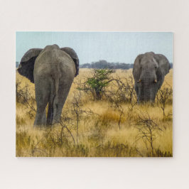Namibia Jigszawa Puzzle - vild elefanter i gräs Pussel