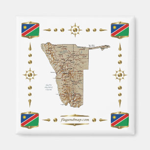 Namibia Karta + Flaggor Magnet