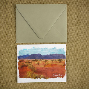 Namibia Landskaps Panorama Vattenfärg Måleri Vykort