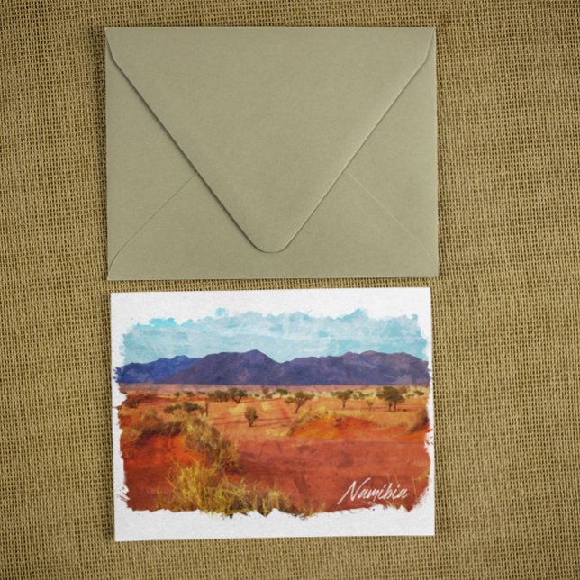 Namibia Landskaps Panorama Vattenfärg Måleri Vykort (Namibia Landscape Panorama Watercolor Painting Postcard)