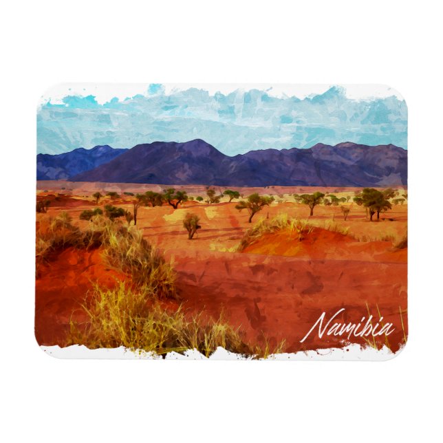 Namibia Landskaps Panorama Vattenfärg Målning Magnet (Horisontell)