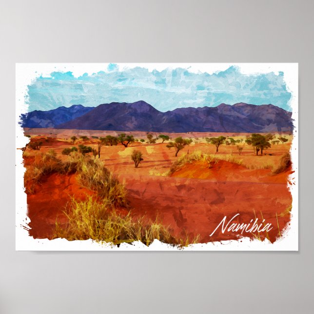 Namibia Landskaps Panorama Vattenfärg Målning Poster (Framsidan)