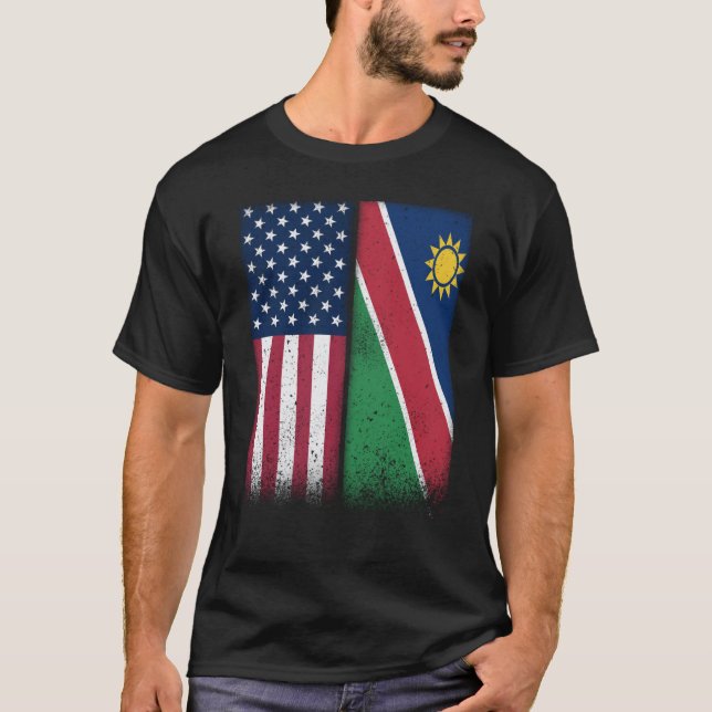Namibia Namibian American Flags Proud USA Namibia T Shirt (Framsida)