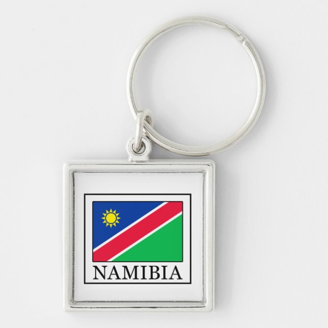 Namibia-nyckelkedja Fyrkantig Silverfärgad Nyckelring (Framsidan)