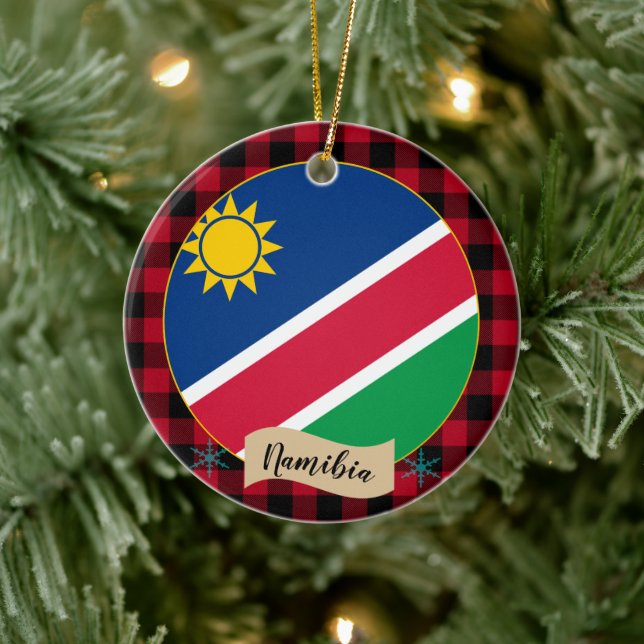 Namibia, Red buffalo plaid & Namibian Flagga Julgransprydnad Keramik (Träd)