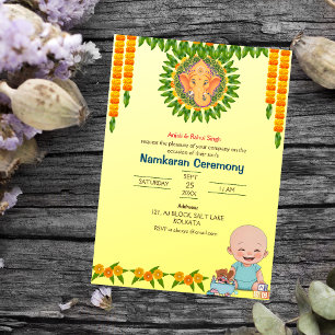 Namkaran Naming Ceremony Golden Inslag Inbjudningar