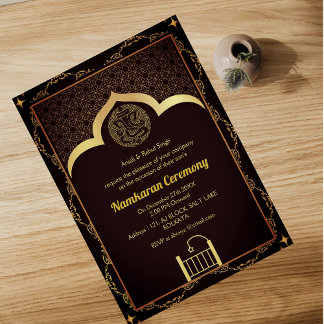 Namkaran Naming Ceremony Golden Inslag Inbjudningar