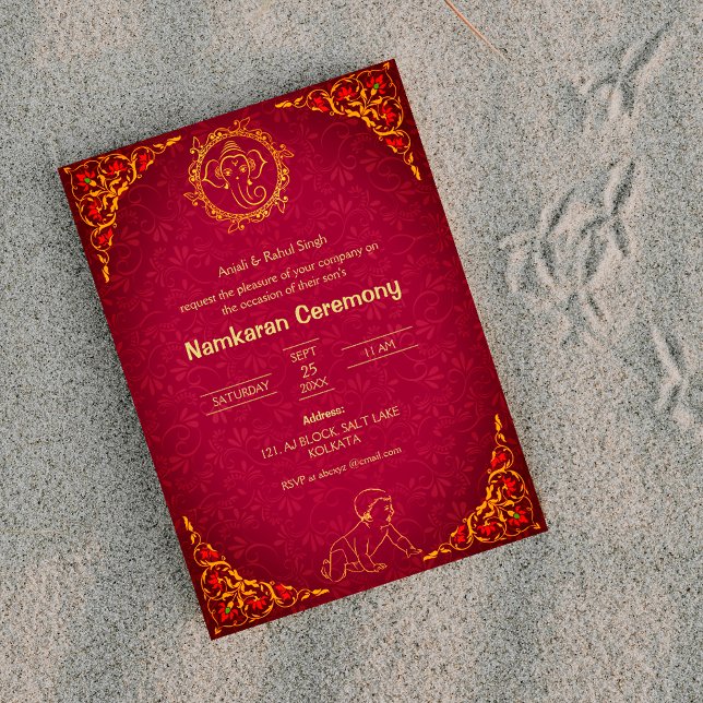 Namkaran Naming Ceremony Golden Inslag Inbjudningar (Skapare uppladdad)