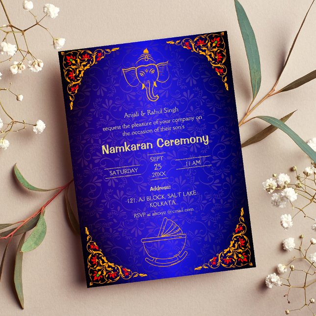 Namkaran Naming Ceremony Golden Inslag Inbjudningar (Skapare uppladdad)
