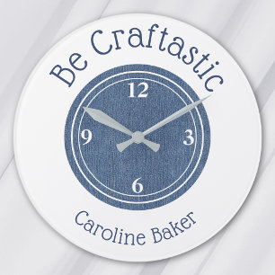 Namn, 10,75-tums Craftastic Blue Denim Round Stor Klocka