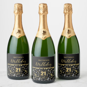 Namn 21:a födelsedagskonfetti-tema i Guld på svart