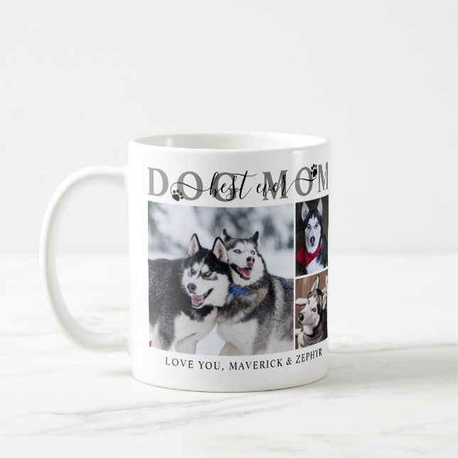 Namn 3-foton med bästa Hund Mamma någonsin Kaffemugg (Vänster)