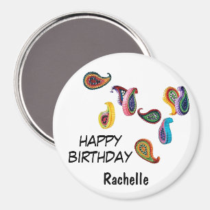 Namn, 3-tums Grattis på födelsedagen Quilled Paisl Magnet