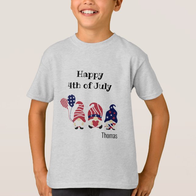 Namn, 4:e juli Gnomes, Kids-Youth XS to XL T Shirt (Framsida)