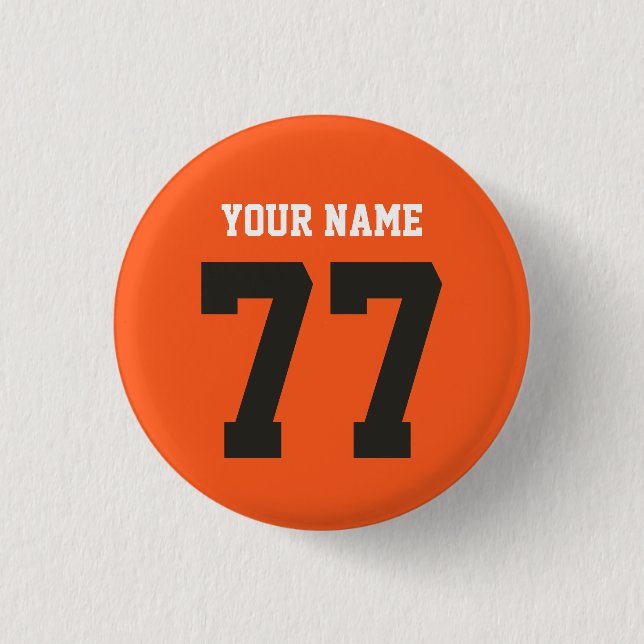 Namn 77 Sports Jersey Number Black and Orange Knapp (Framsida)