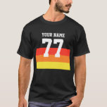 Namn 77 Sports Jersey Number Black Gult Red T-Sh T Shirt<br><div class="desc">Personlig sportjersey med vitt redigerbart nummer och namn i radiosändarkonstruktionen stil med solnedgången rand gradient i gult,  orange och röd mot svart bakgrund</div>