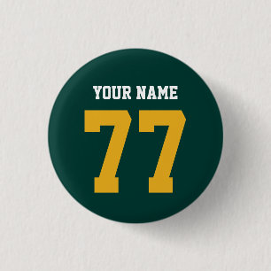 Namn 77 Sports Jersey Number Grönt och Guld Knapp