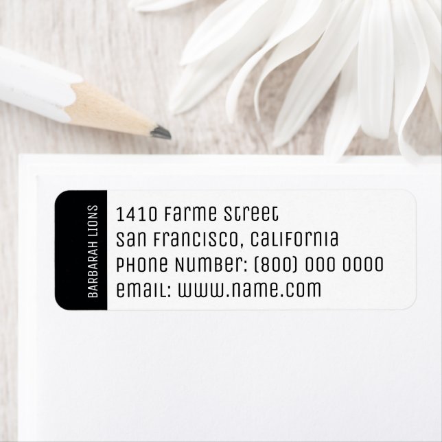 Namn, adress, mobil nummer och e-postinformation returadress etikett (Insitu)