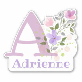 Namn Adrienne och initial med blomsterdesign Klistermärken