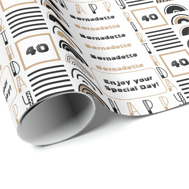 Namn Age Sentiment Retro Rainbow Brown Black White Presentpapper (Rullad Hörn)