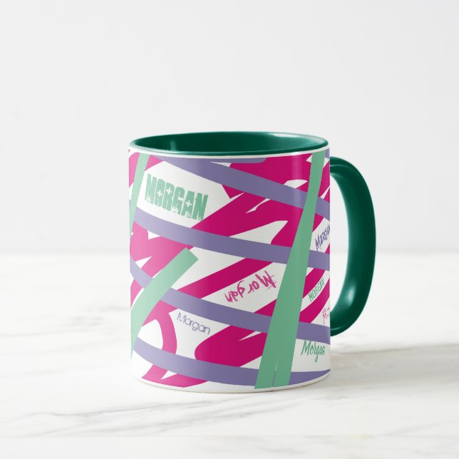 Namn All over Linjer Rosa Lila Teal Abstrakt Coola Mugg (Framsida höger)