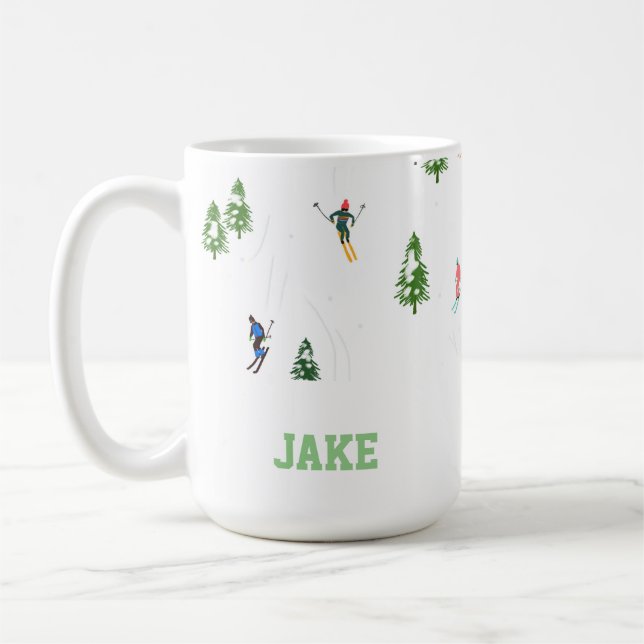 Namn Alpine Skiers hoppas över Illustration Skier Kaffemugg (Vänster)