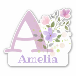 Namn Amelia plus Initial med blomsterdesign Klistermärken