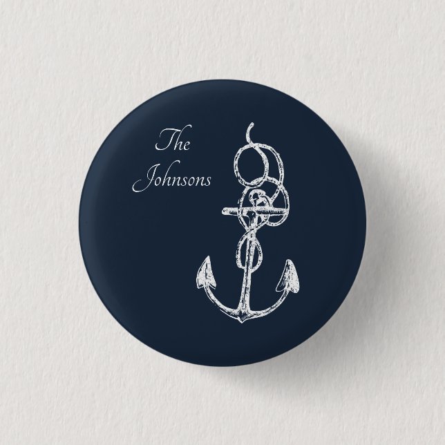 Namn Anchor för Anpassningsbarna Nautical Navy Knapp (Framsida)