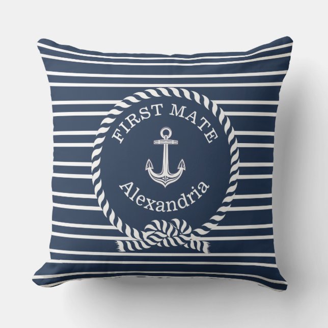Namn Anchor Rope Navy Blue First Mate Kudde (Framsida)