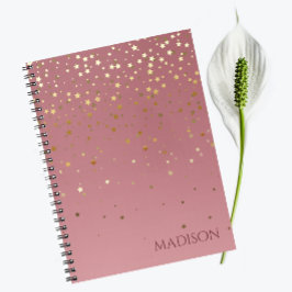 Namn Anpassad Rosa Marsala Glitter Stars Anteckningsbok