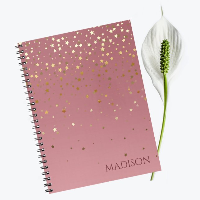 Namn Anpassad Rosa Marsala Glitter Stars Anteckningsbok (Skapare uppladdad)