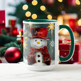 Namn anpassar julklappen Cute Snögubbe Mugg
