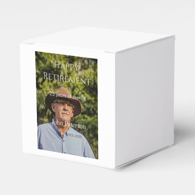 namn-år för fotot från lycklig pension presentaskar (Framsidan Sidan)