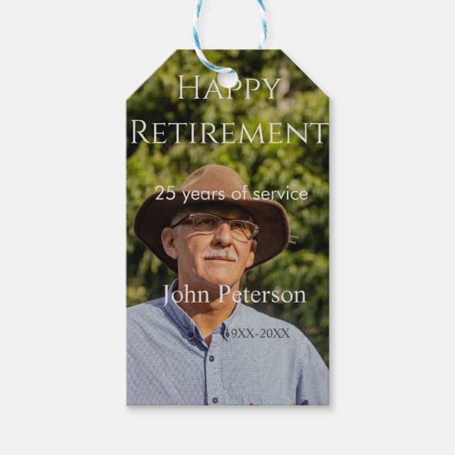 namn-år för fotot från lycklig pension presentetikett (Framsidan)