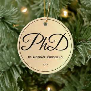 Namn-års Gult PhD Studenten Julgransprydnad Keramik