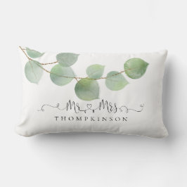 Namn Artsy Script Grönt Eucalyptus Lumbarkudde