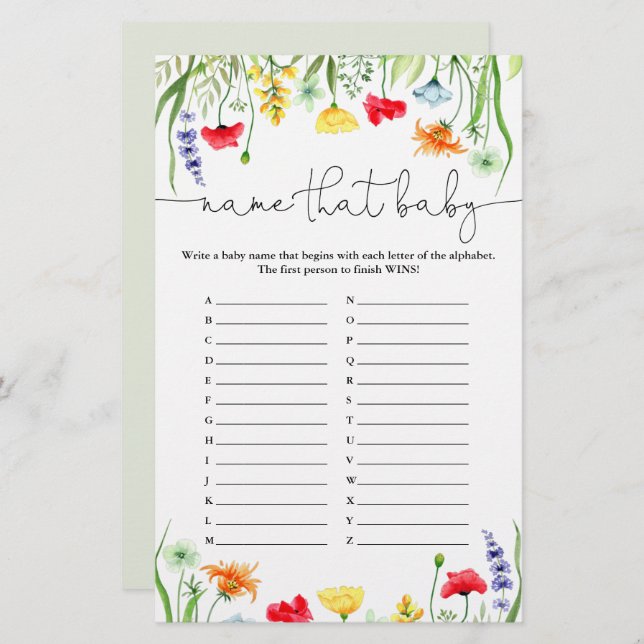 Namn att baby viltlevande vilda blommor färgas (Fram/baksida)