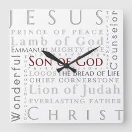Namn av Jesus Typography Clock Fyrkantig Klocka