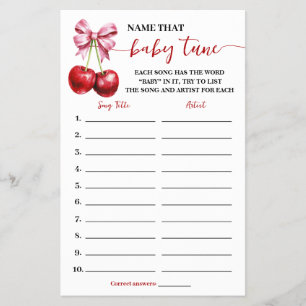 Namn Baby Tune Cherry Baby Shower Game Card Flygblad
