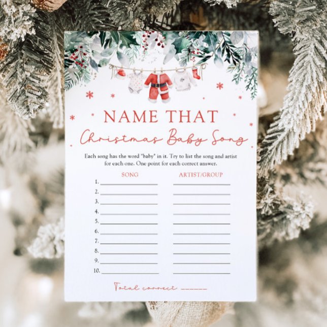 Namn Baby Tune-jultomten Inbjudningar (Watercolor Christmas Santa Baby Shower Name That Baby Tune Game)