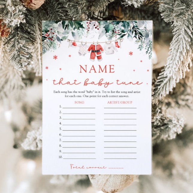 Namn Baby Tune-jultomten Inbjudningar (Watercolor Christmas Santa Baby Shower Name That Baby Tune Game)
