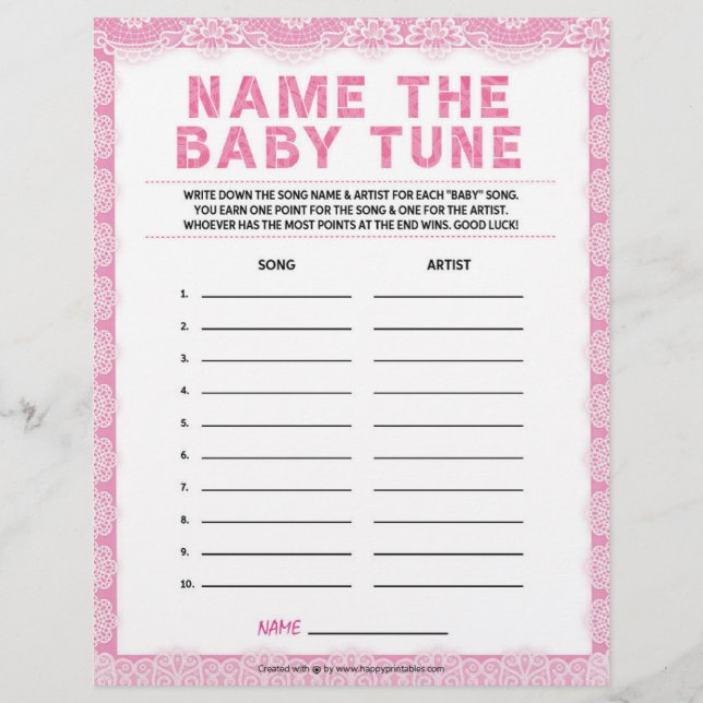 Namn Baby Tune [Luxury Snöre [Rosa] Letterhead Brevhuvud (Framsida)