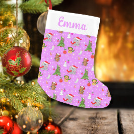 Namn Baby Zoo Animals firar julens Rosa Liten Julstrumpa